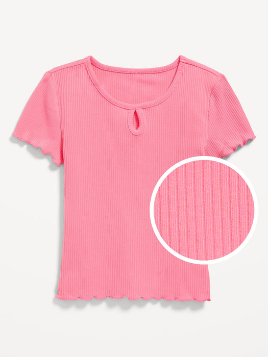 Short-Sleeve Keyhole Cutout Lettuce-Edge Top for Girls