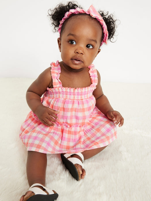Sleeveless Smocked Bodysuit Dress and Headband Set for Baby