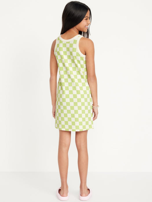 Printed Sleeveless Rib-Knit Dress for Girls