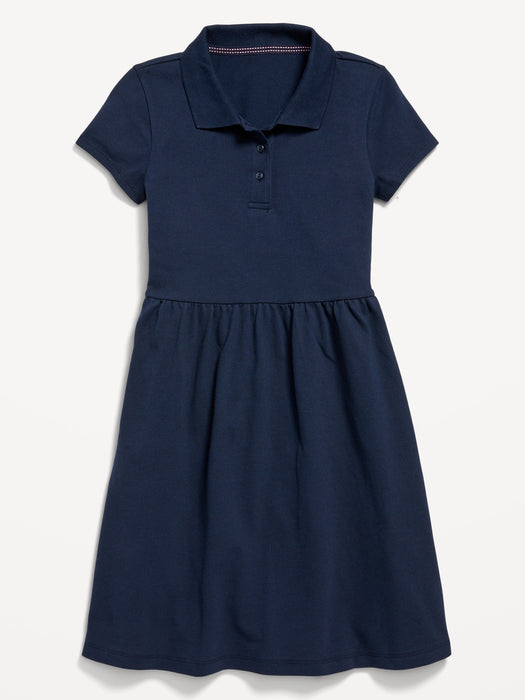 School Uniform Fit & Flare Pique Polo Dress for Girls