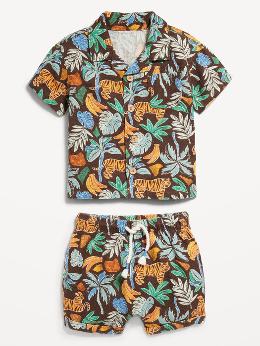 Printed Linen-Blend Shirt and Shorts Set for Baby