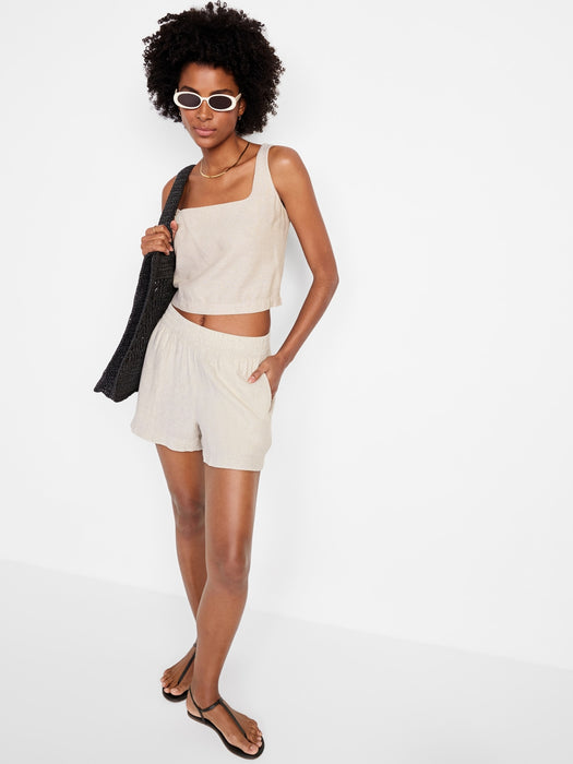 Sleeveless Linen-Blend Crop Top