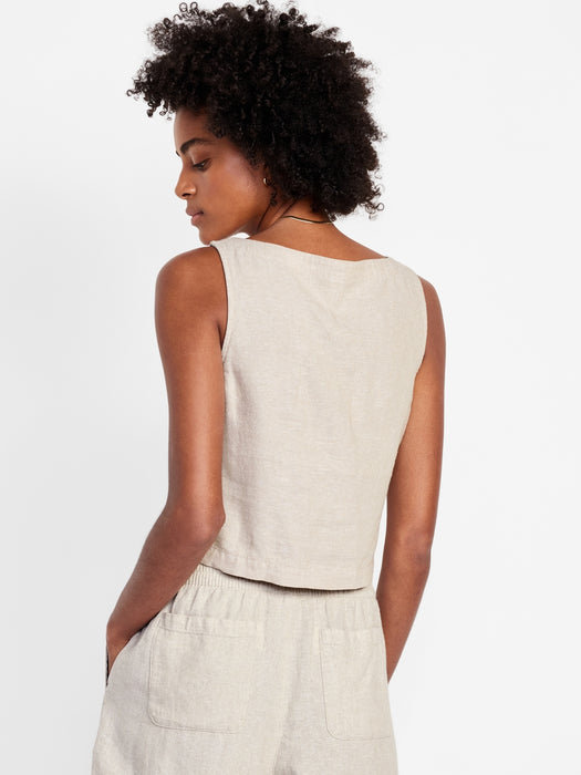 Sleeveless Linen-Blend Crop Top