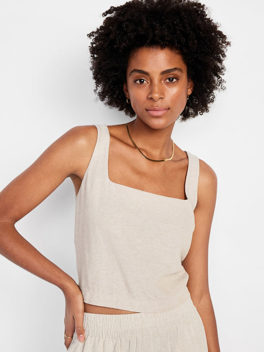 Sleeveless Linen-Blend Crop Top