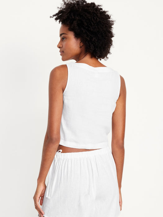 Sleeveless Linen-Blend Crop Top
