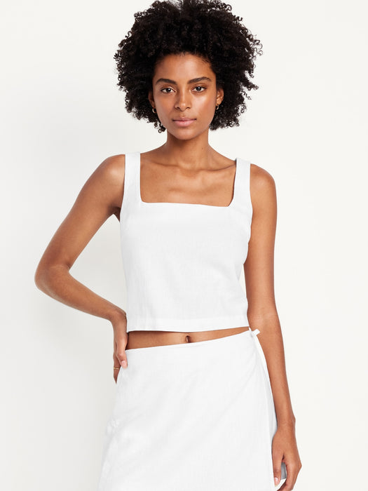 Sleeveless Linen-Blend Crop Top