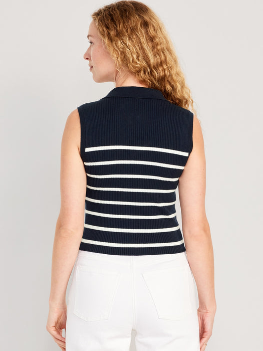 Rib-Knit Crop Polo Sweater