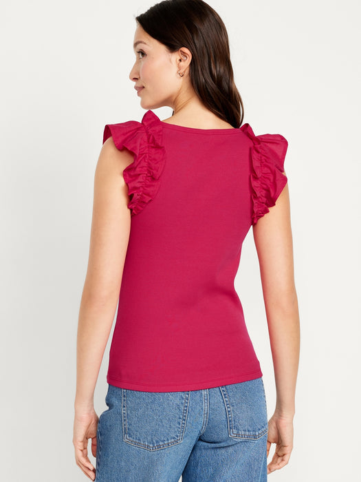 Ruffled Mixed Fabric Tank Top