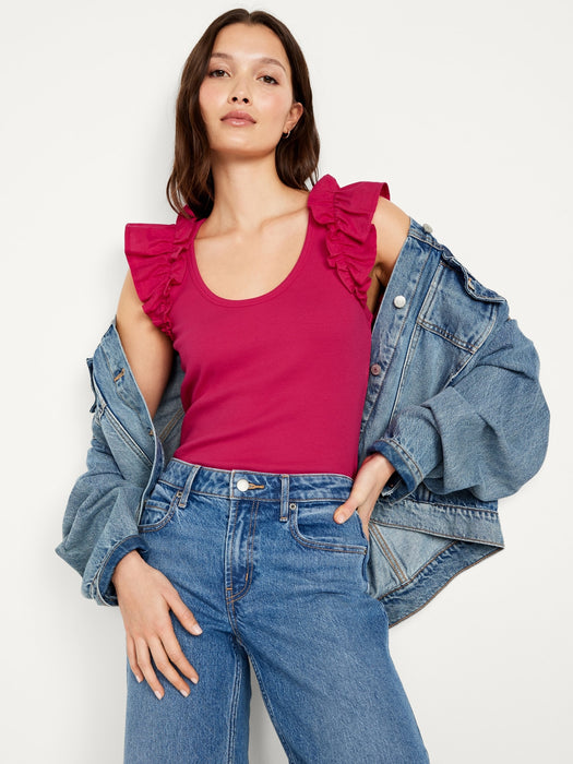 Ruffled Mixed Fabric Tank Top