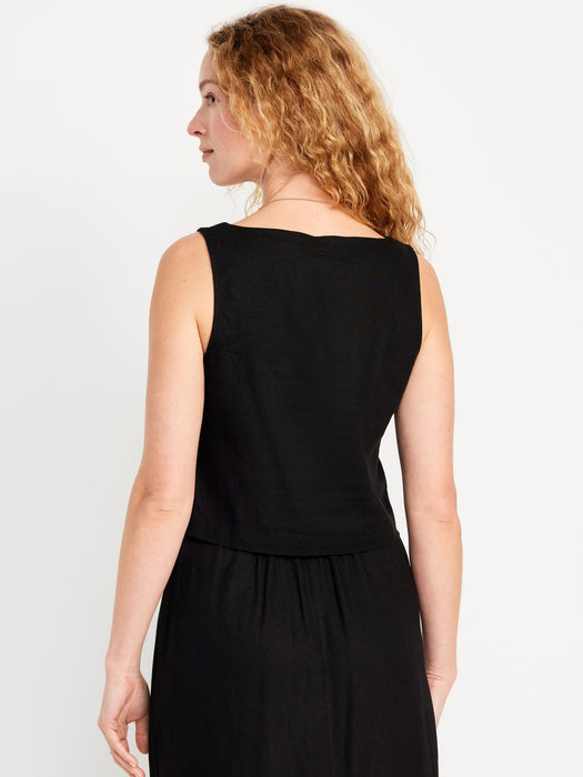 Sleeveless Linen-Blend Cropped Top