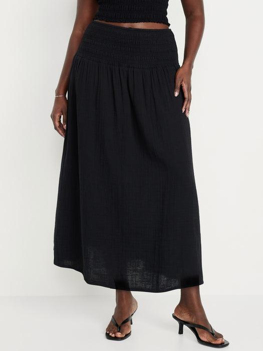 High-Waisted Crinkle Gauze Maxi Skirt
