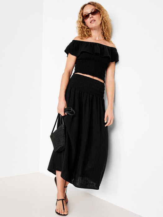 High-Waisted Crinkle Gauze Maxi Skirt