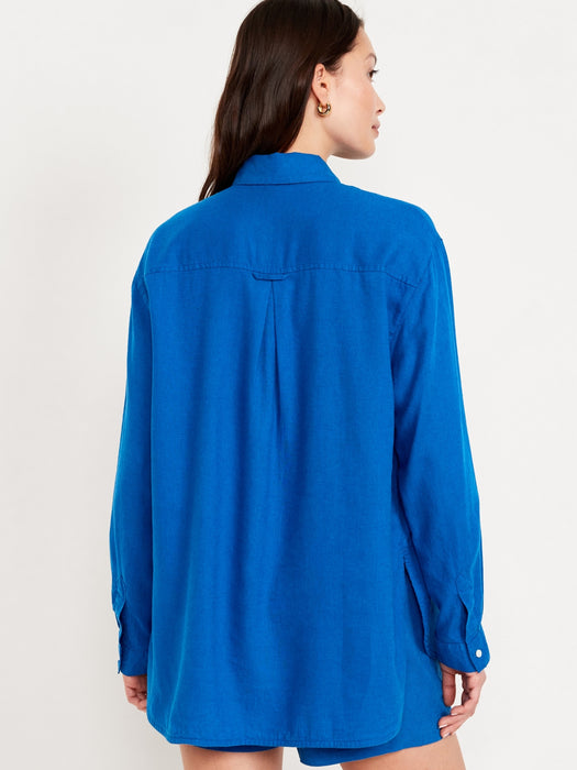 Linen-Blend Button-Down Boyfriend Shirt