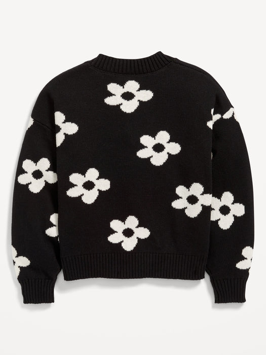 Printed Button-Front Cardigan Sweater for Girls