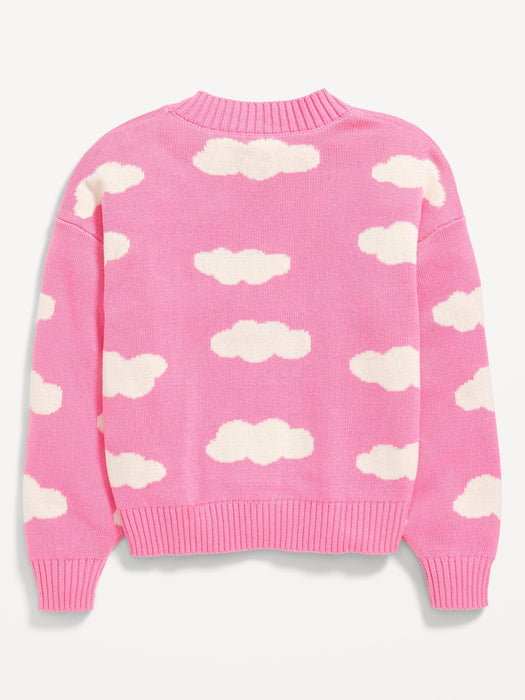 Printed Button-Front Cardigan Sweater for Girls