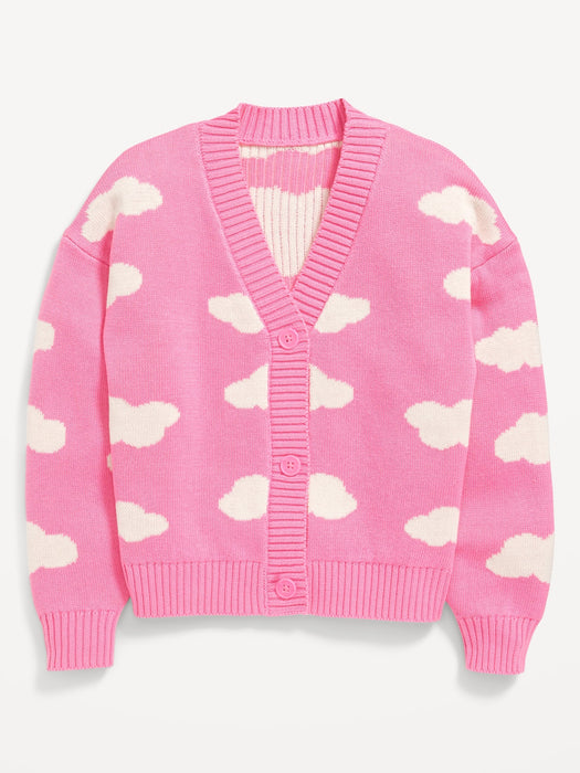 Printed Button-Front Cardigan Sweater for Girls