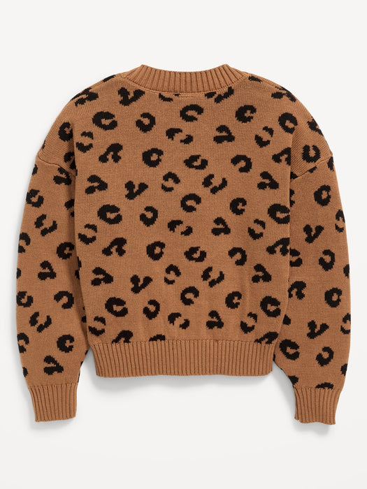 Printed Button-Front Cardigan Sweater for Girls