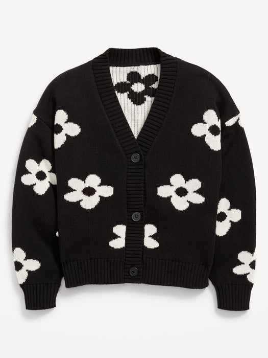 Printed Button-Front Cardigan Sweater for Girls