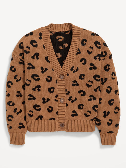 Printed Button-Front Cardigan Sweater for Girls