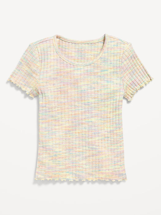 Short-Sleeve Rib-Knit Lettuce-Edge Top for Girls