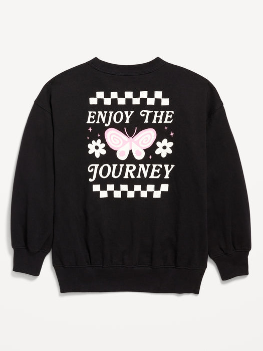 Oversized Crew-Neck Graphic Tunic Sweatshirt for Girls