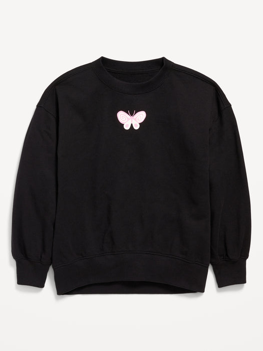 Oversized Crew-Neck Graphic Tunic Sweatshirt for Girls