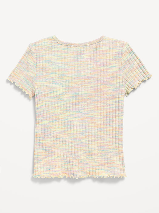 Short-Sleeve Rib-Knit Lettuce-Edge Top for Girls