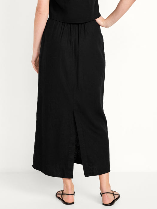 High-Waisted Linen-Blend Maxi Skirt