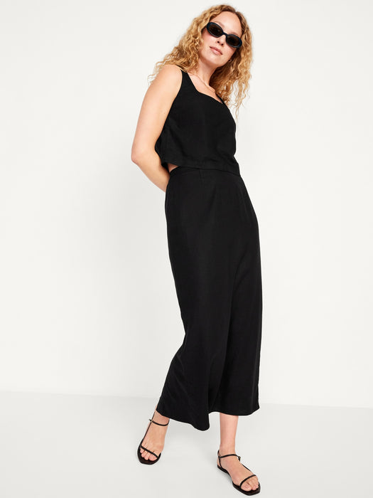 High-Waisted Linen-Blend Maxi Skirt