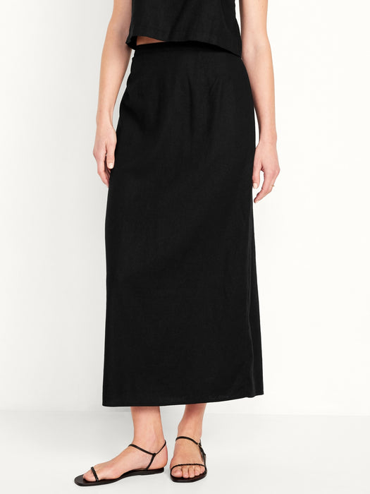 High-Waisted Linen-Blend Maxi Skirt