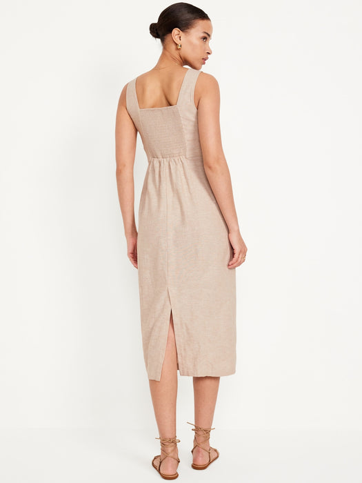 Sleeveless Linen-Blend Midi Dress