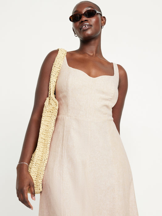 Fit & Flare Linen-Blend Midi Dress