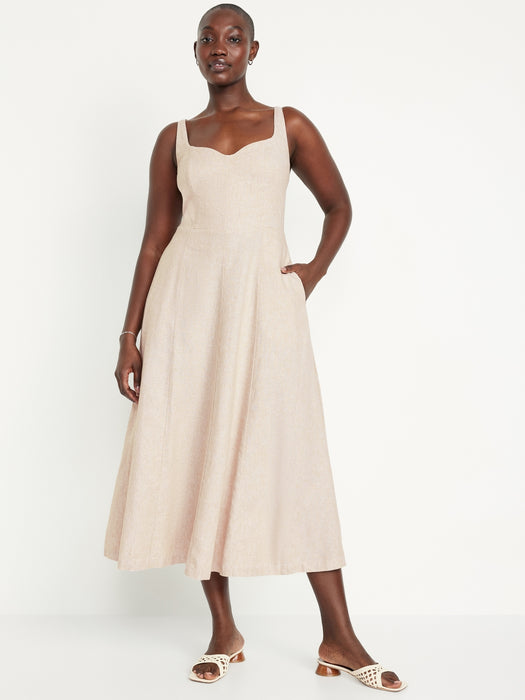 Fit & Flare Linen-Blend Midi Dress