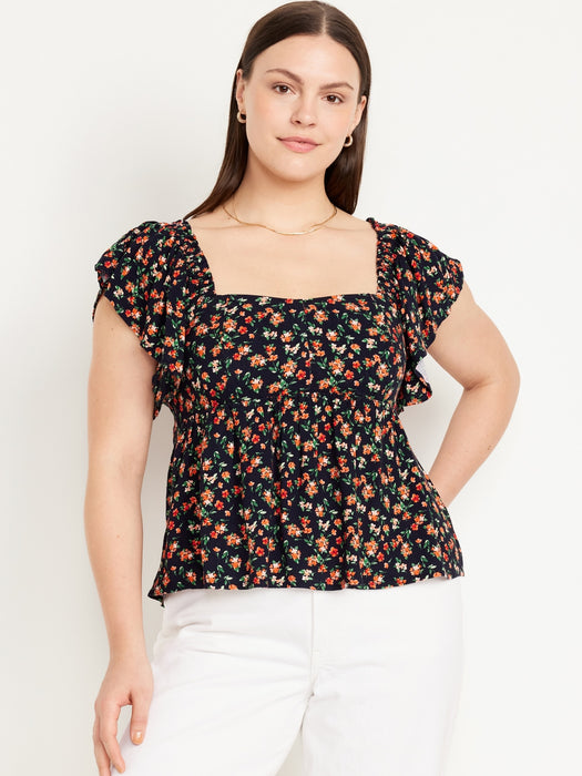 Flutter-Sleeve Crepe Top