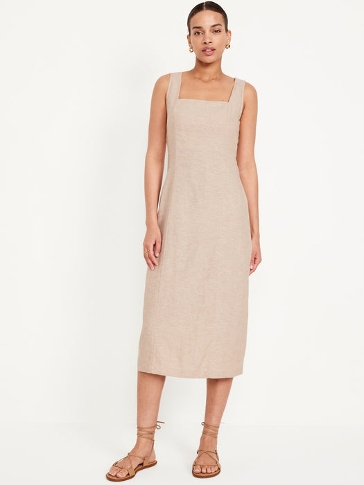 Sleeveless Linen-Blend Midi Dress