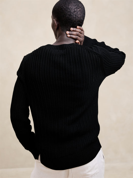 Textured Cotton Crew-Neck Sweater