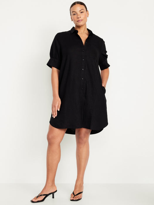 Linen-Blend Shirt Dress