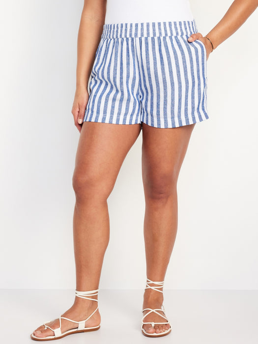 Linen-Blend Striped Shorts -- 3.5-inch inseam