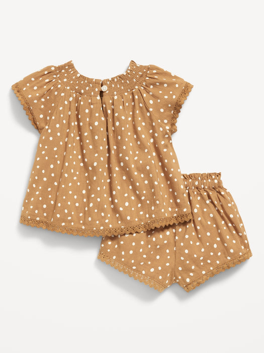 Flutter-Sleeve Scallop-Trim Top and Shorts Set for Baby