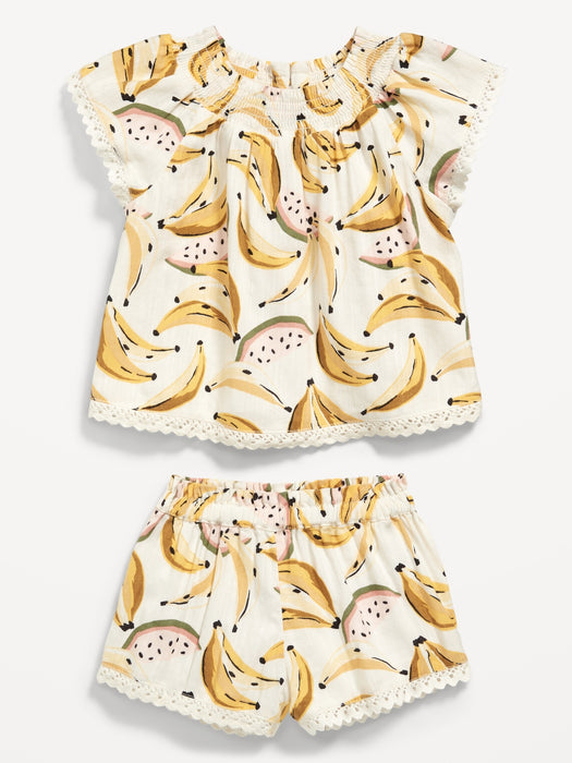 Flutter-Sleeve Scallop-Trim Top and Shorts Set for Baby