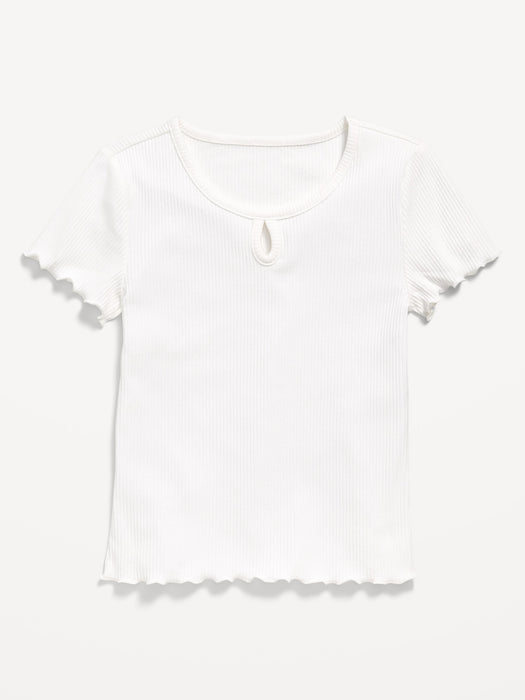 Short-Sleeve Keyhole Cutout Lettuce-Edge Top for Girls