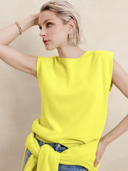 Cashmere Padded-Shoulder Top