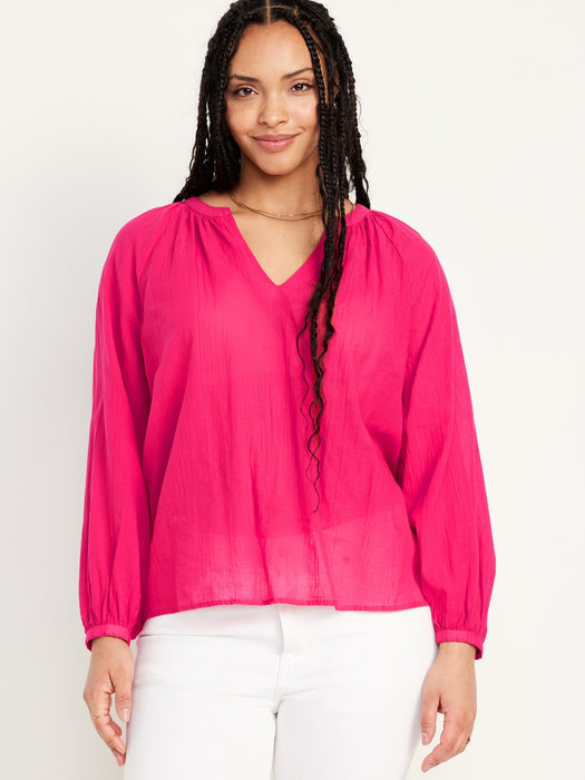 Split-Neck Crinkle Gauze Top