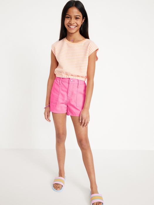 Elasticized High-Waisted Utility Jean Shorts for Girls