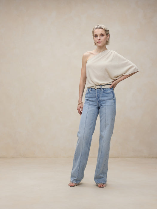 Cashmere-Linen One-Shoulder Sweater