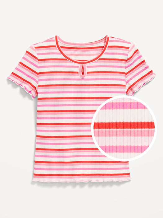 Short-Sleeve Lettuce-Edge Keyhole Top for Girls