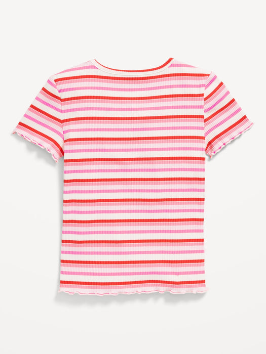 Short-Sleeve Lettuce-Edge Keyhole Top for Girls