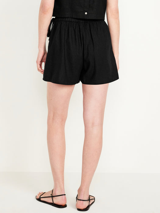 High-Waisted Linen-Blend Wrap-Front Mini Skort