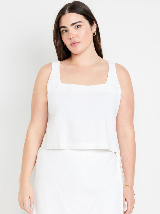 Sleeveless Linen-Blend Crop Top