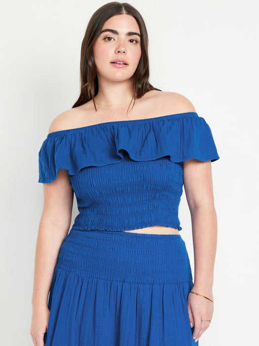 Off-Shoulder Crinkle Gauze Crop Top